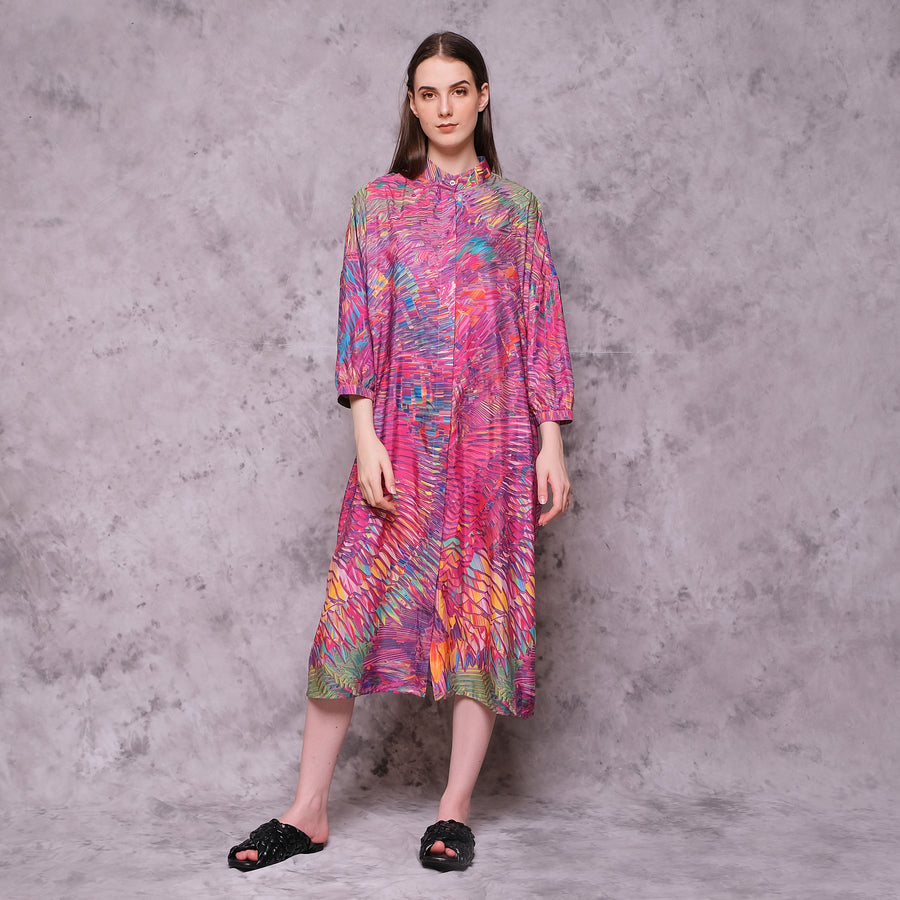 Pink Motion Midi Shirt Dress - KALA x ISHA HENING