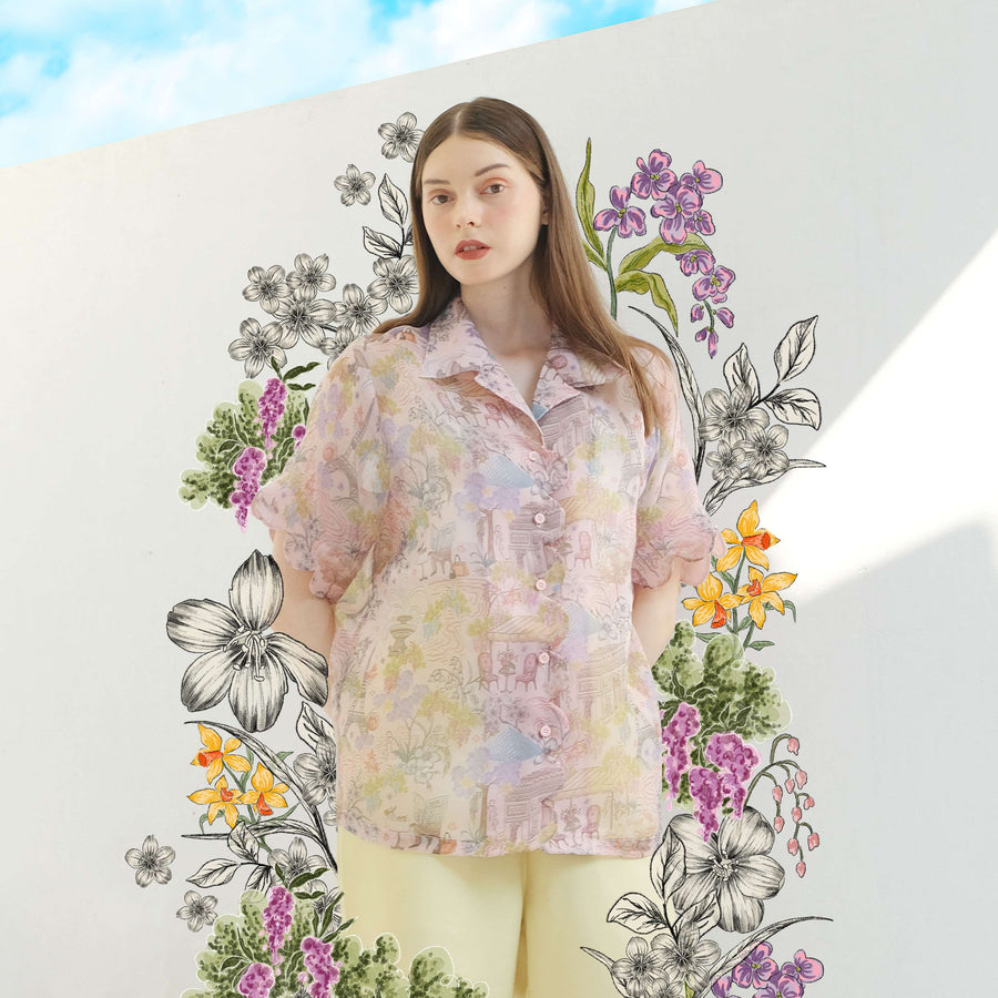 Parisienne Scallop Organza Shirt (Peach)