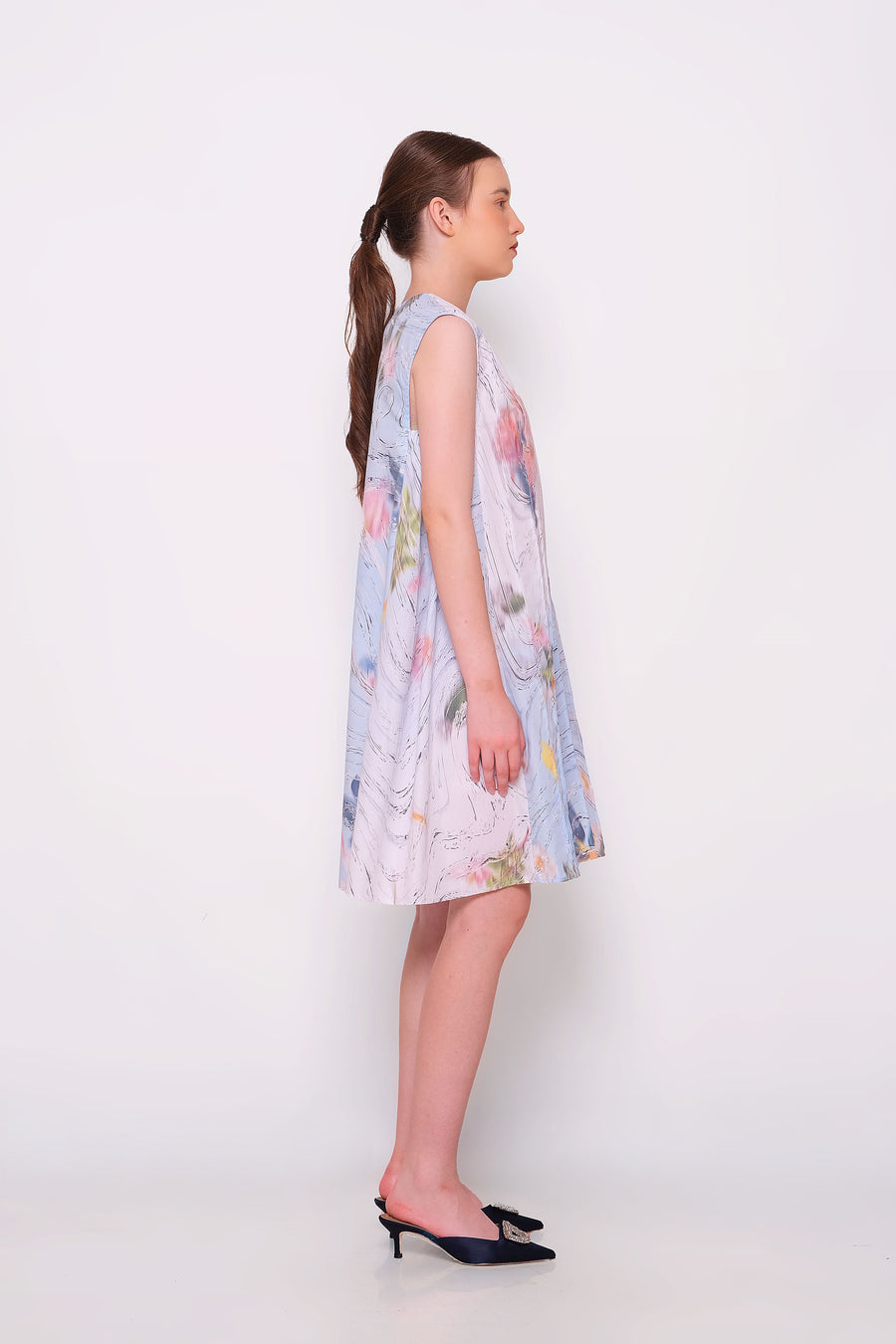 Blue Sentimental Sleeveless Poplin Dress